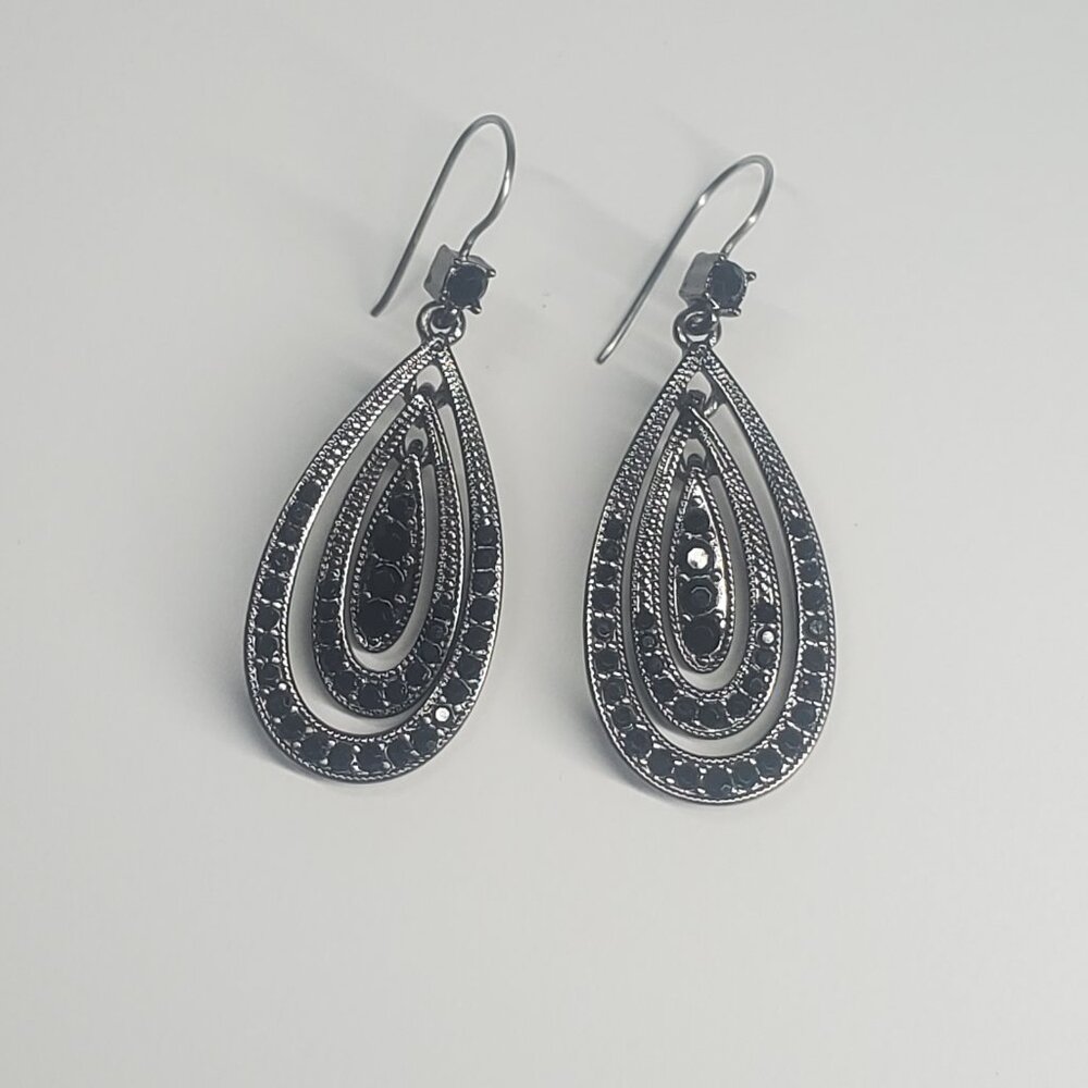 Liz Claiborne Gunmetal and Black Crystal Teardrop Earrings